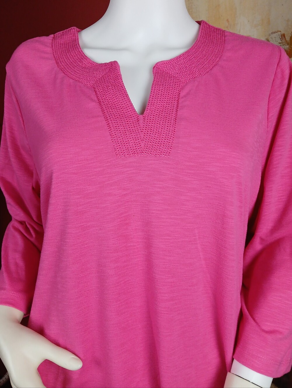 Allison Daley Bright Pink Split-Neck Knit Tunic